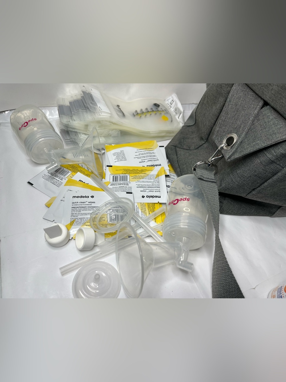 Medela Gray Travel Carrying Bag with Milk Storage Bags, Wipes & Bottles - ONLY
